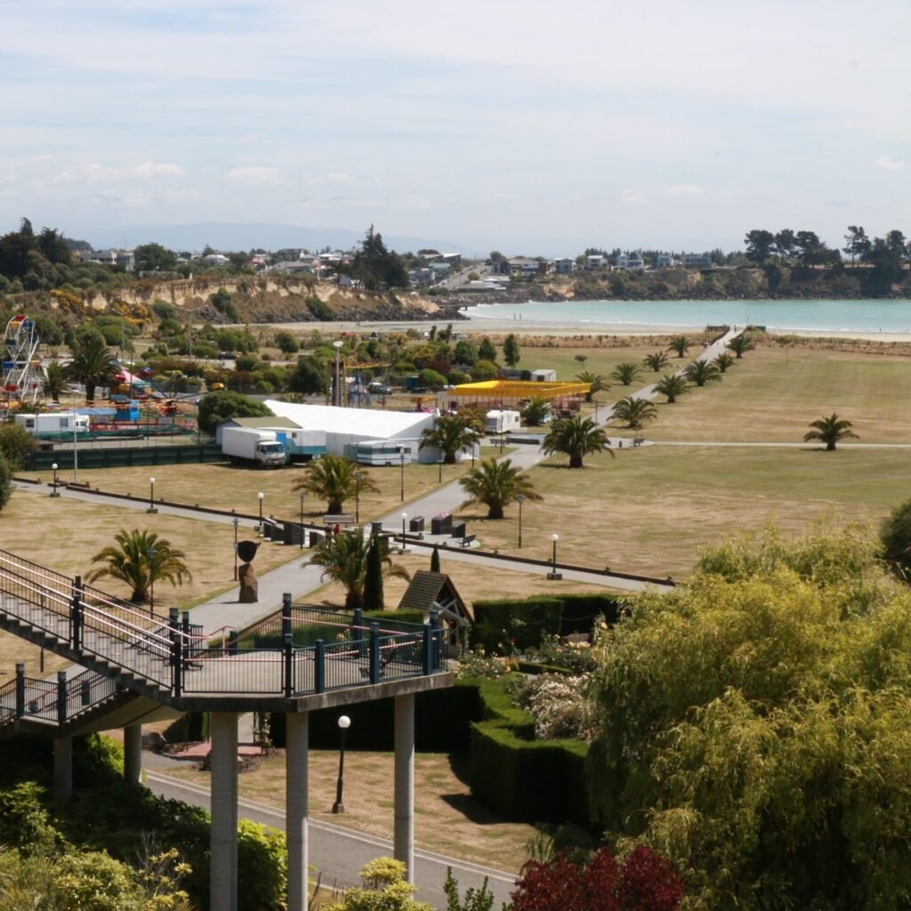 Vista of Caroline Bay looking along the coastline.